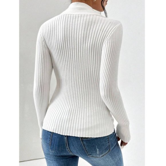 Twist Front Ribbed Knit Sweater White - Picture 2 of 6